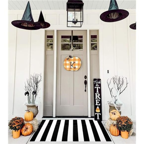 Black and White Area Rug 27.5x43 Inches Striped Front Door Rug Cotton Washable - Picture 2 of 7